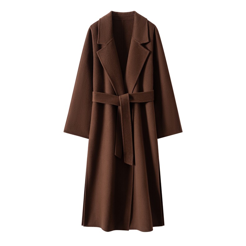 2025年秋季羊毛双面呢时尚百搭通勤简约侧开衩大衣，女装毛呢外套，织美生