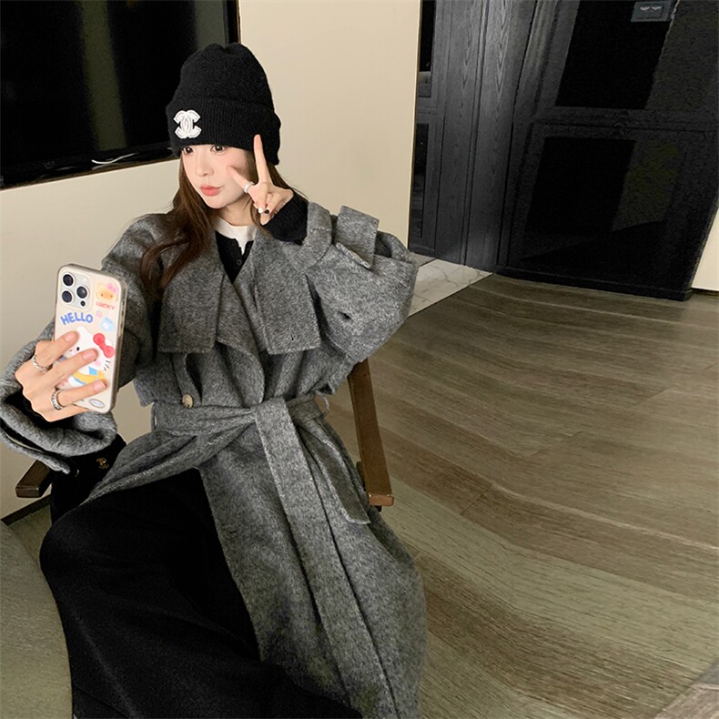 【有大货】宽松长款双面呢立领大衣外套女2C372-9067-P315控458,女装毛呢外套,2C372