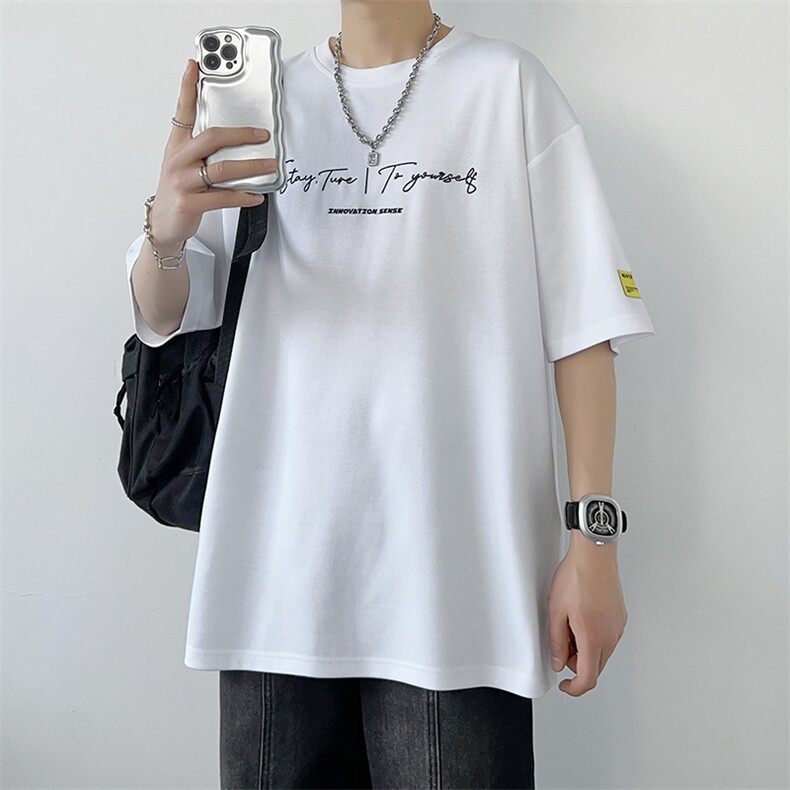 冰氧仿棉短袖港风白墙夏季休闲百搭字母印花男上衣TC3152-P22控48,男装T恤,星座717