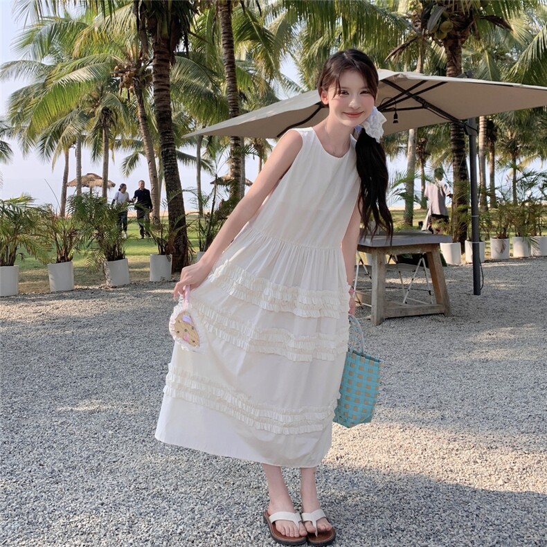 法式复古气质无袖连衣裙女2025夏季新款宽松显瘦中长款背心裙子图片