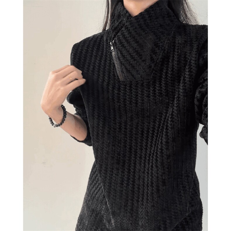 高品质春装新款老钱风美式高街鱼骨纹斜拉链解构高领卫衣长袖t恤,男装T恤,电商A443