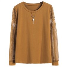 时尚舒适潮流气质T恤圆领拼接长袖2021年秋季百搭，女装T恤，丽影随形