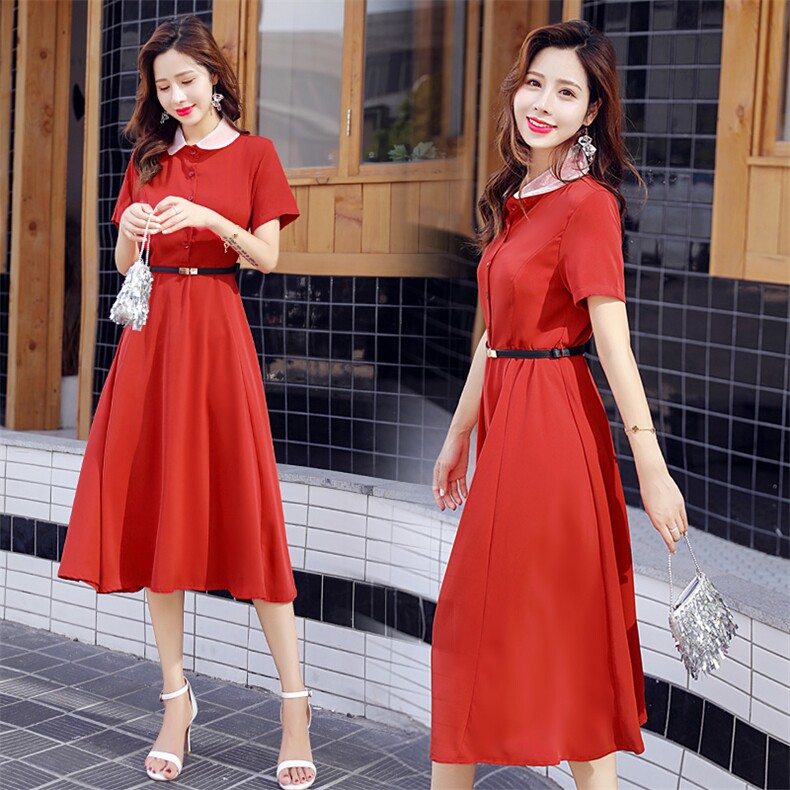 优雅舒适时尚连衣裙POLO领2021年夏季短袖中长款，女装连衣裙，安之芮娜