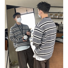 长袖条纹T恤宽松潮流复古打底polo衫MYB235，男装T恤，星座516A