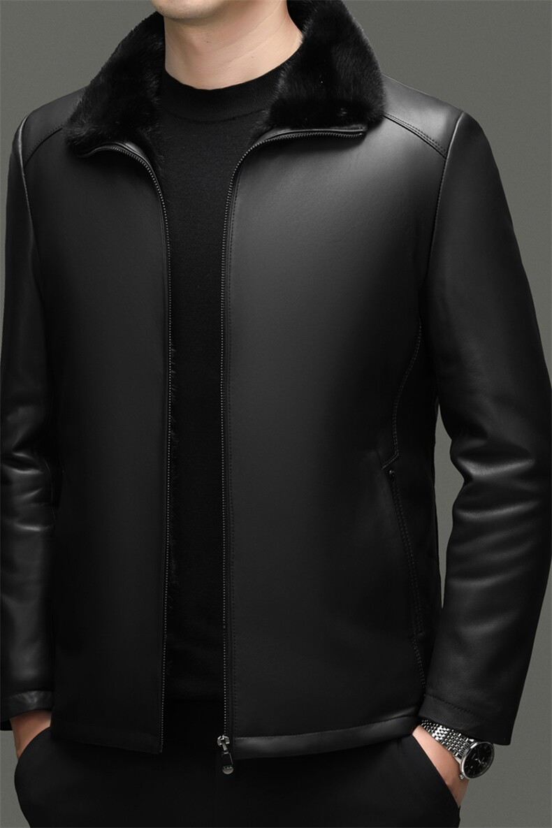 BG-F808海宁男式绵羊皮真皮皮衣男水貂内胆翻领休闲夹克皮克服,男装皮衣,电商B360A（原721A）