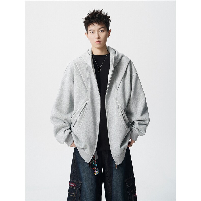 WK2548特68控12855棉45聚酯拼接连帽情侣卫衣宽松外套男，女装短外套，电商B370