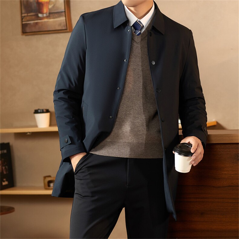 主推中老年羽绒服外套男装冬季中年翻领长款白鸭绒羽绒服大衣,男装羽绒服,钱塘723