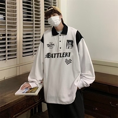 秋季宽松百搭潮流卫衣美式复古印花赛车服长袖POLO衫男W5338-P33，男装卫衣，星座512-3