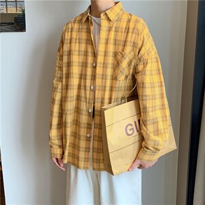 格子衬衫秋季新款潮ins宽松慵懒清新韩版休闲帅气上衣 W1290-P33图片