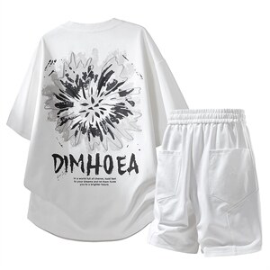 夏季美式潮牌发泡印花短袖T恤休闲短裤两件套装TZ888115特P45控88，男装牛仔裤，电商A309