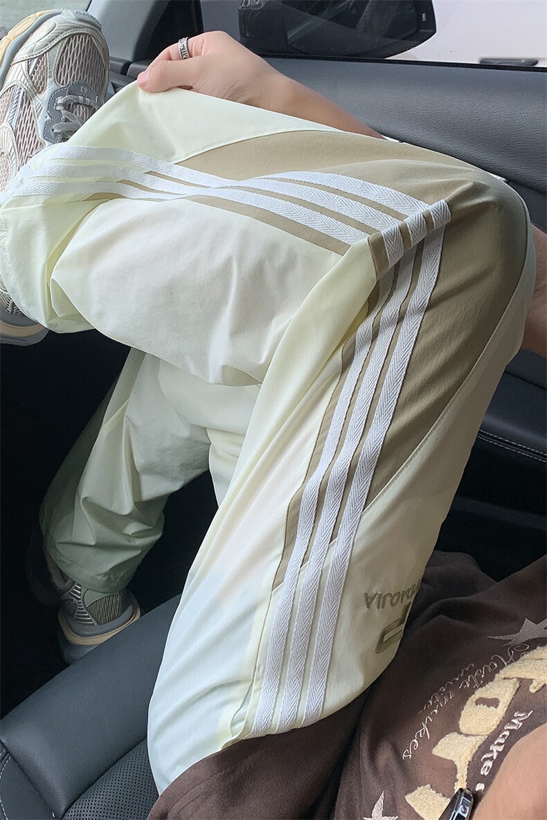 特批P33无差价夏季美式冰丝三条杠拖地裤直筒抽绳阔腿长裤男K1436,男装休闲裤,电商A001-1