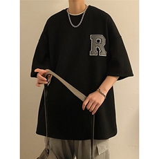 2023夏季新款简约纯色华夫格字母刺绣短袖学生T恤JK23241-p25控38，男装T恤，星座605(原A050)