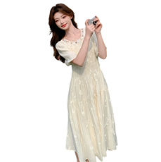 夏季新品！树叶刺绣花度假风连衣裙85108白-208A-P130-K250，女装连衣裙，浙宝208A