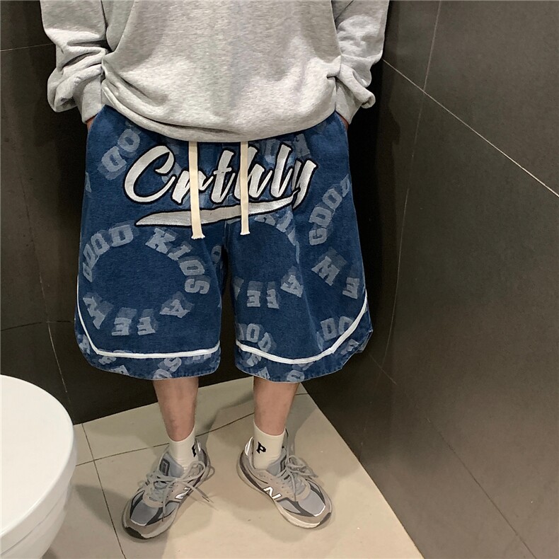 主推差价大美式复古印花牛仔裤高街潮流百搭短裤DK22872-P45,男装牛仔裤,电商A042