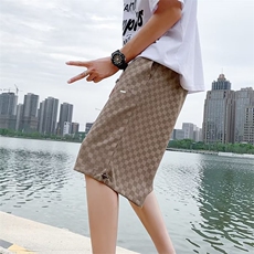 男春季新款时尚潮流休闲棋盘格毛绒面料短裤T2209P25，男装休闲裤，星座1116-2