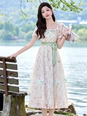 2026年夏季时尚潮流甜美浪漫印花连衣裙，女装连衣裙，江南富贵女