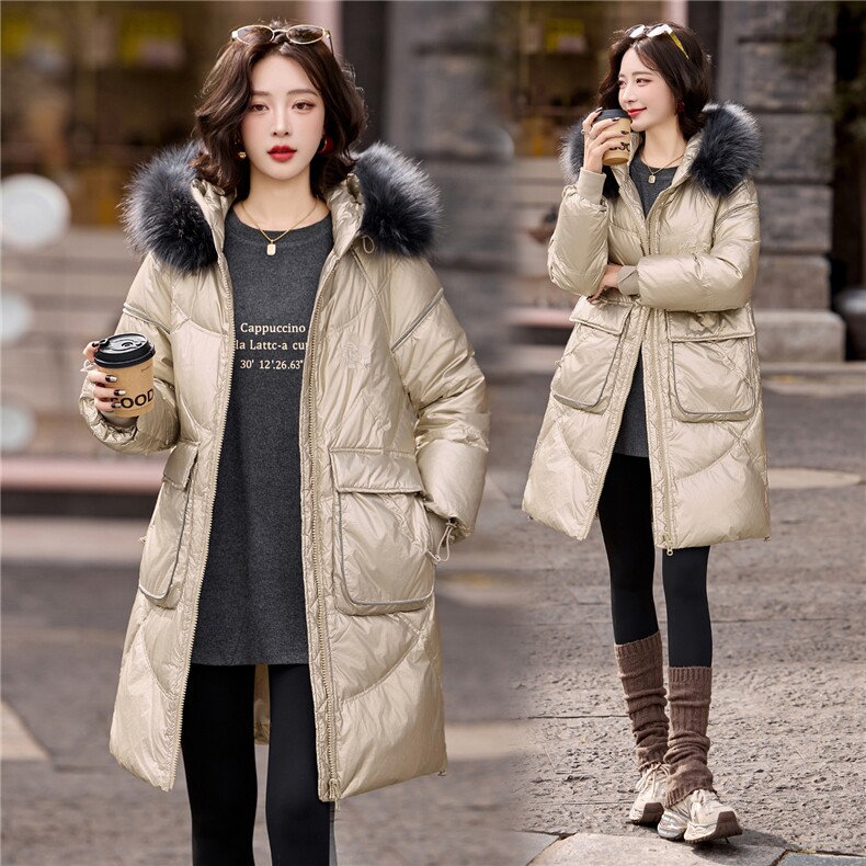 冬季新品时尚真貉子毛领长款加厚休闲宽松洋气羽绒服，女装羽绒服，依多米