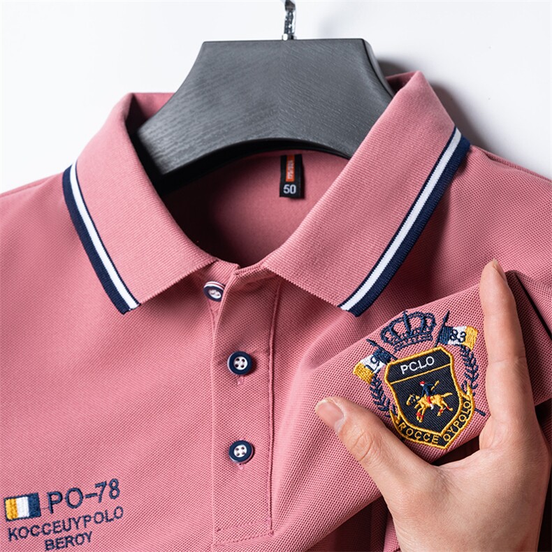 2024夏季新款短袖T恤男刺绣翻领上衣中年男士休闲宽松体恤衫男装,男装T恤,电商B212（原钱塘6029）