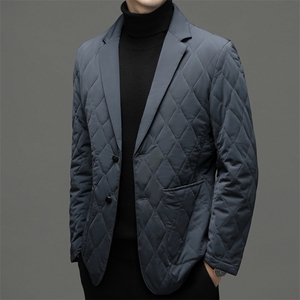 秋冬季休闲西装外套男士中年爸爸装商务加棉厚新款保暖小西服上衣图片
