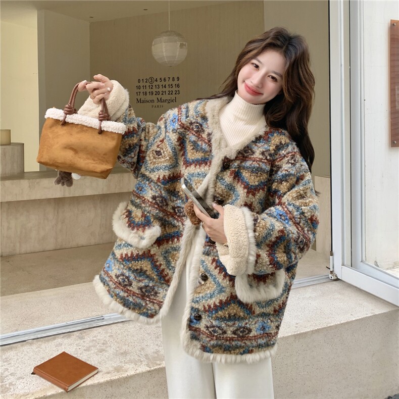 新品有货！复古费尔岛风加绒加厚羊羔毛外套2C213-927-P205-K308,女装短外套,2C213