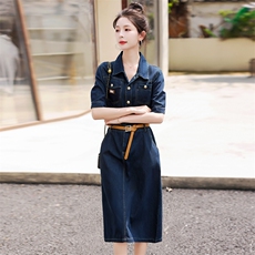 欧货气质高端短袖牛仔裙连衣裙潮2025夏新款女时尚减龄显瘦中长裙，女装连衣裙，意芙