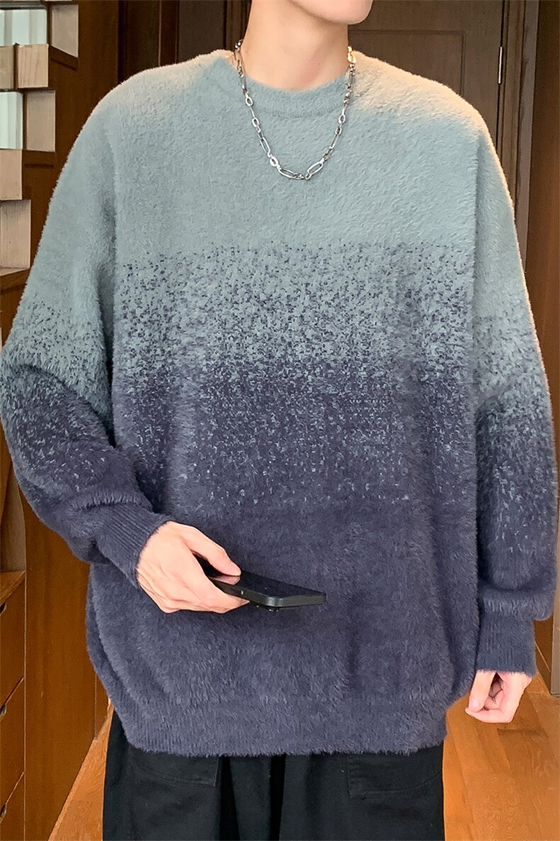 311B-1-CM-3958-P65控89港风貂毛水貂绒渐变提花春色大码针织毛衣,男装针织衫/毛衣,星座311B-1