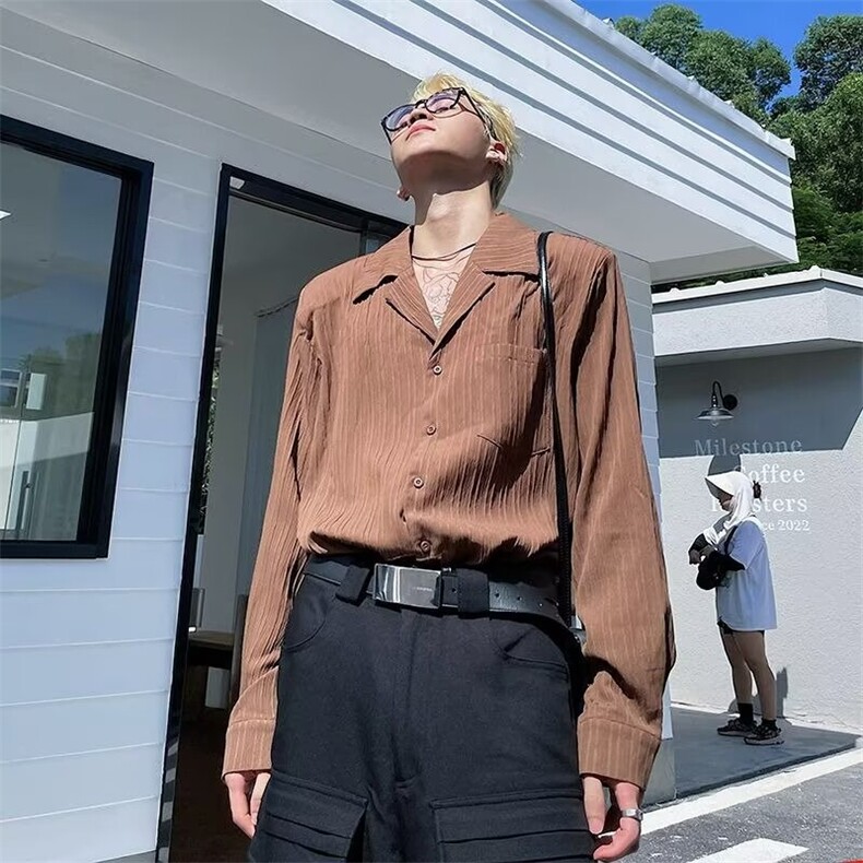 男气质青春流行纯色时尚潮流夏季文艺标准ins衬衫慵懒潮长袖新款,男装衬衫,星座715-4