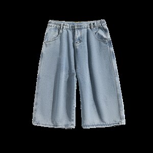 牛仔短裤男夏季港风宽松直筒潮牌阔腿七分裤工装休闲裤子D190-p40图片