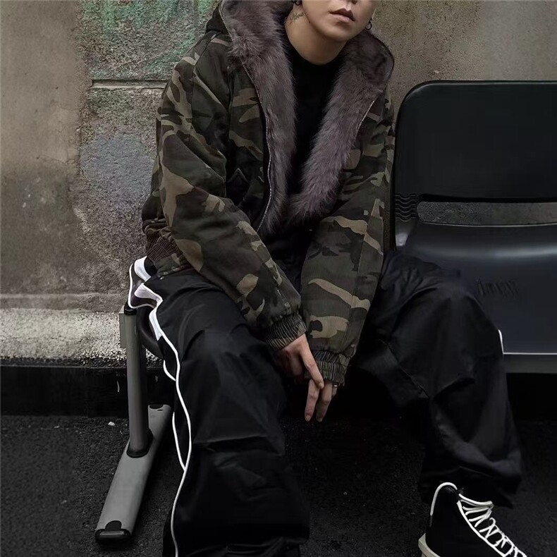网图冬季美式复古迷彩加绒加厚茂林外套男女新款派克棉服,男装棉衣,电商C307
