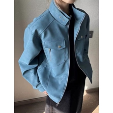 蓝色短款pu皮夹克男款春季立领机车服皮衣哈灵顿工装外套J5354，男装皮衣，星座1116A（原606A-3）