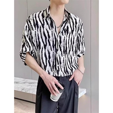 1506/QC650/P34复古衬衫男夏装港风设计感趣味新款男装上衣外穿，男装衬衫，星座1506