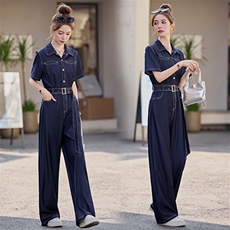 牛仔连衣裤女2025夏季新款显瘦连身裤减龄大方得体连体阔腿裤，女装连体裤，印象茜