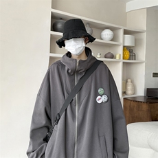 秋季复古廓形徽章连帽卫衣男女生学院风基础款纯色外套，男装卫衣，星座410-6（原星座1304-1）