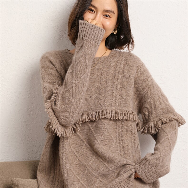 2024秋冬新款羊绒衫女羊绒长袖套头宽松百搭毛衣,女装羊绒衫,五色羊羊绒