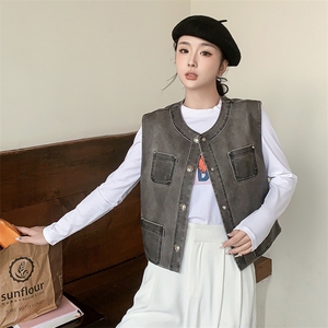 2024春装新款率性气质感多口袋皮马甲图片