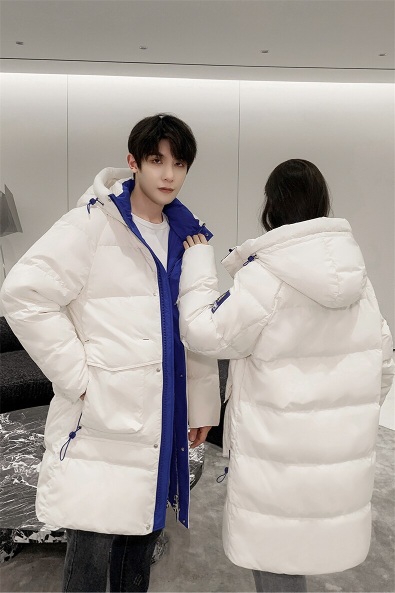 现货韩版情侣装长款羽绒服男女青年学生加厚300克羽绒服大衣,男装羽绒服,钱塘723