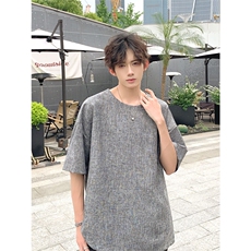 现货夏季纯色亚麻潮宽松新中式大码棉麻短袖男MT08-特P25控48，男装T恤，星座205-5