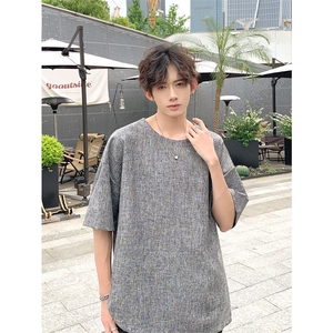现货 夏季纯色亚麻潮宽松新中式大码棉麻短袖男MT08-特P25控48图片