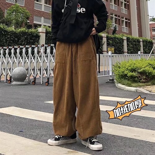 日系灯芯绒裤子男春秋潮牌复古休闲裤加绒款AJ377P40常规30图片