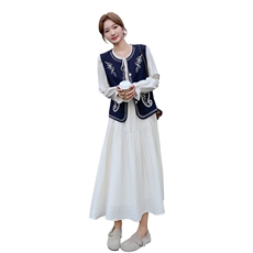 新品【设计感】刺绣马甲+连衣裙两件套F9803--P185--K258，女装套装/套裙，2C253