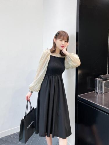 秋装新款蕾丝拼接波点连衣裙,女装连衣裙,晗菲曼琪