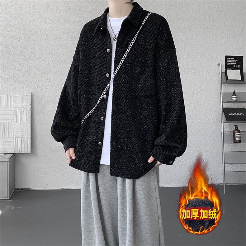 加绒衬衫男冬季新款港风宽松大码加厚小香风长袖衬衣JR70-P49,男装衬衫,星座214-3