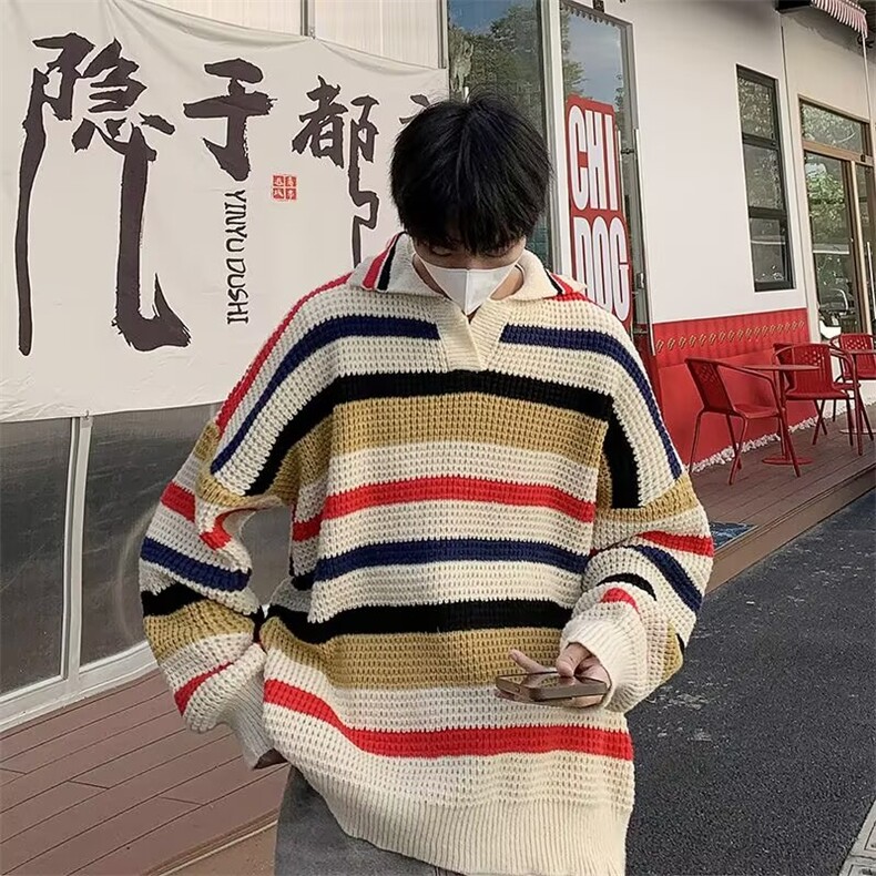 针织衫男士韩版潮流拼色宽松百搭帅气2024冬季ins毛衣MZ708-P53,男装针织衫/毛衣,星座412-3