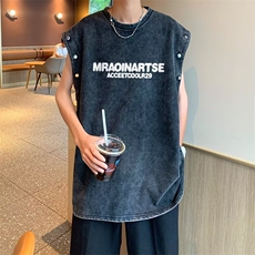 复古水洗做旧可拆卸袖子短袖t恤男女oversize宽松休闲T恤BT04P38，男装T恤，星座1116-2