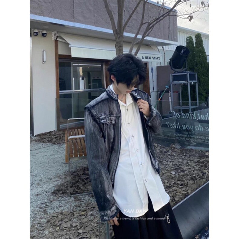 JK8638-P76美式覆古水洗垫肩牛仔外套男女痞帅高级感,男装工装外套,电商B323A
