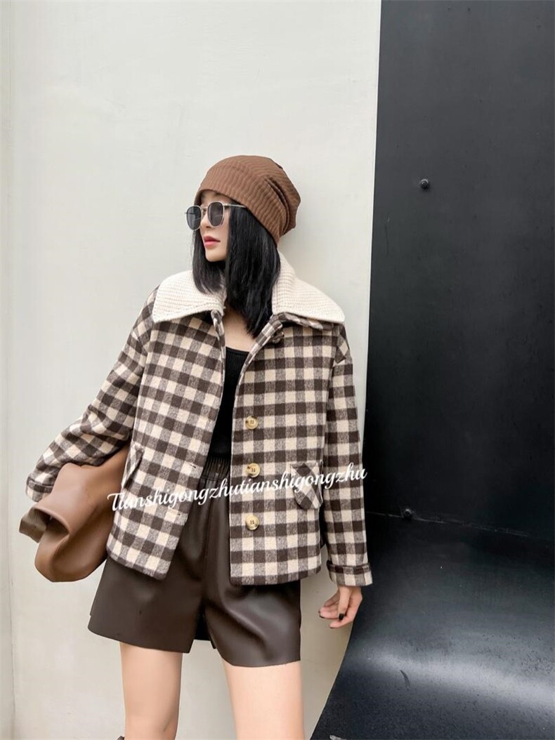 特定格子带毛线领外套，其它，天使公主