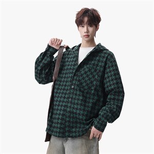 衬衫男春季新款港风宽松连帽大码格子长袖衬衣CS1981-P42，男装衬衫，星座214-3