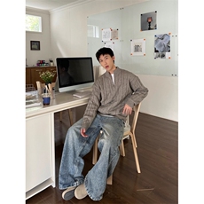 网图半高领毛衣男秋冬季美式麻花粗纹半拉链设计针织打底衫特P58，男装针织衫/毛衣，电商C306-1