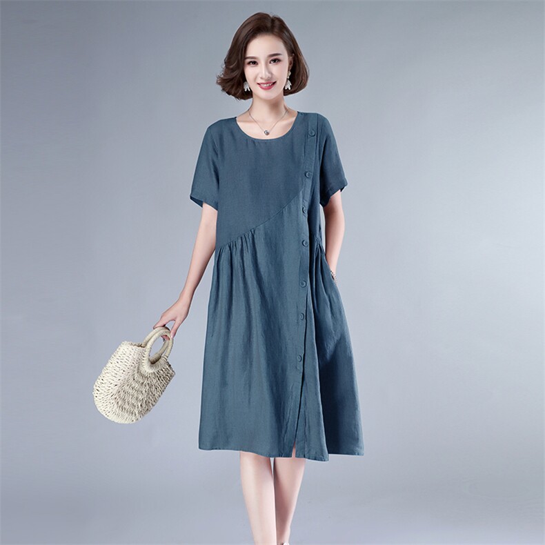 2024夏款新款拼接大码女装裙亚麻连衣裙257款,女装连衣裙,秋牧寒烟