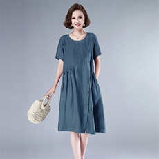 2024夏款新款拼接大码女装裙亚麻连衣裙257款，女装连衣裙，秋牧寒烟